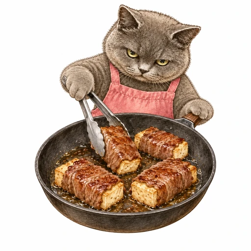牛肉巻き厚揚げハンバーグ：巻き終わりから焼く