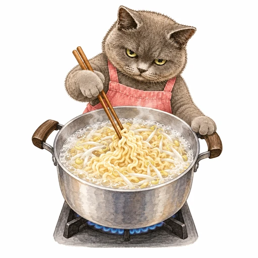 パクチーとレモンの冷やし塩らーめん:麺ともやしをゆでる