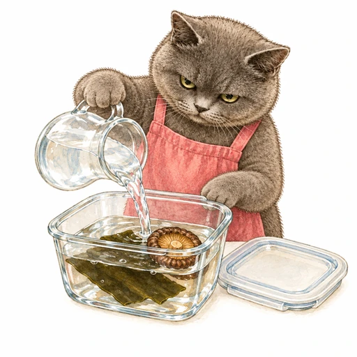 昆布と干ししいたけの天つゆ:前日にだしを取る