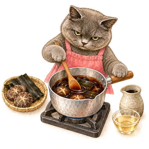 昆布と干ししいたけの天つゆ:調味料と煮る