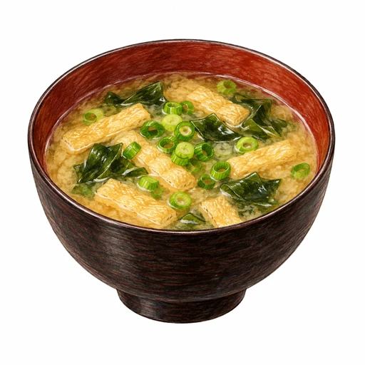 油揚げとねぎとわかめのお味噌汁完成イラスト