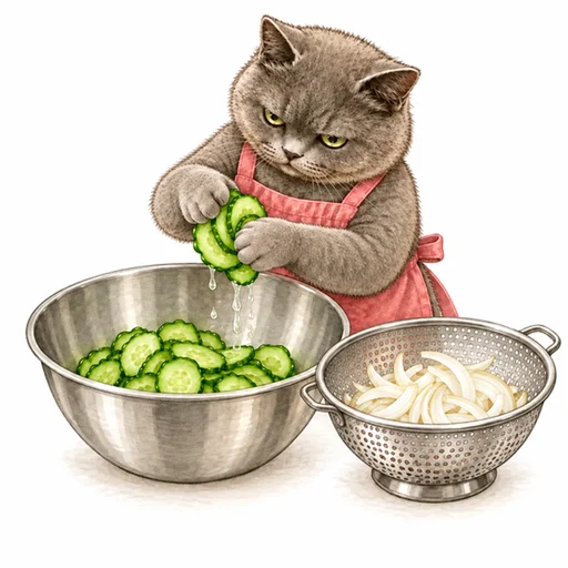 ツナのそうめんサラダ:野菜の水気を切る