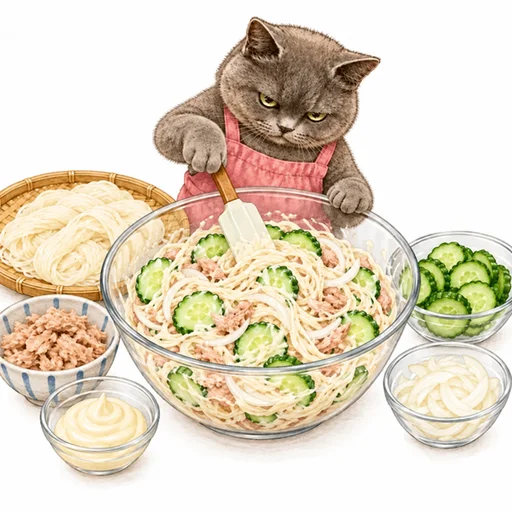 ツナのそうめんサラダ:手早く和える