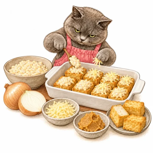 厚揚げの味噌マヨ焼き:ソースをのせる