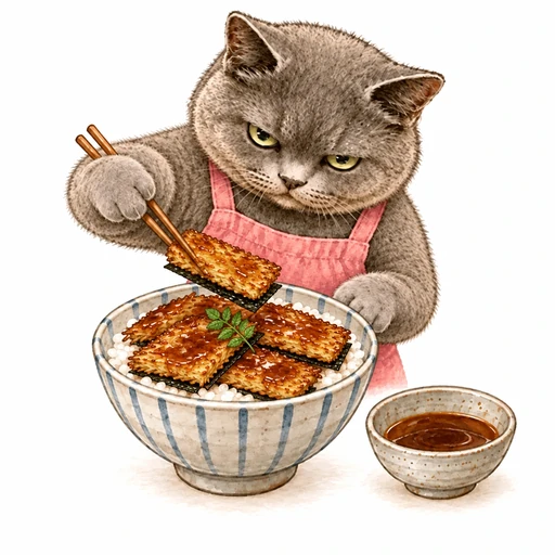 じゃがいもの蒲焼き丼:たれをからめて盛る