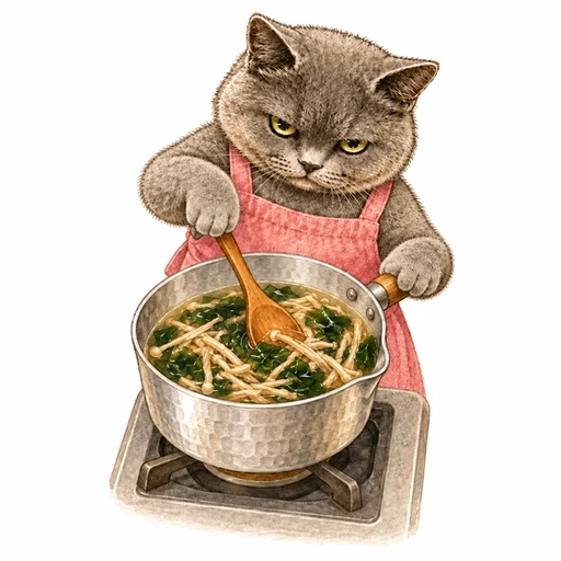 しいたけの軸とわかめの味噌汁:だしで煮る