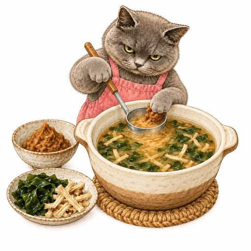 しいたけの軸とわかめの味噌汁:味噌を溶く