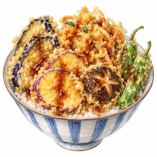 残り天ぷらの天丼完成イラスト