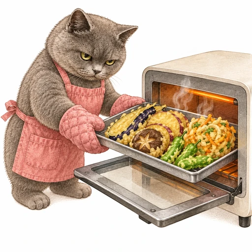 残り天ぷらの天丼：天ぷらを温め直す