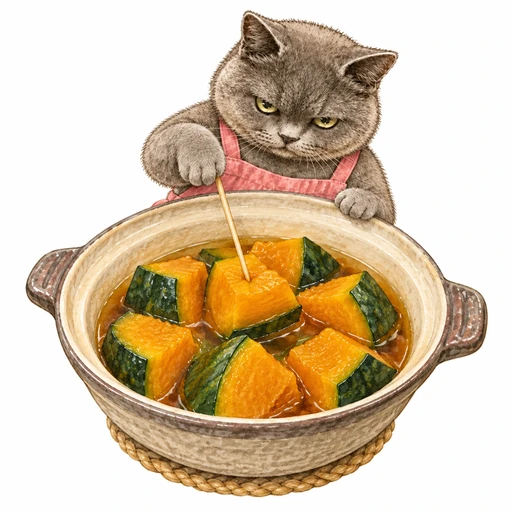 砂糖なしのかぼちゃ煮:柔らかさを見て休ませる