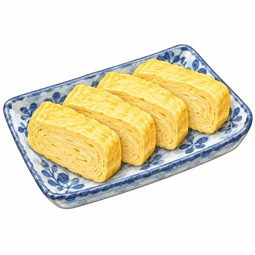 切り分けて器に盛っただし巻き卵
